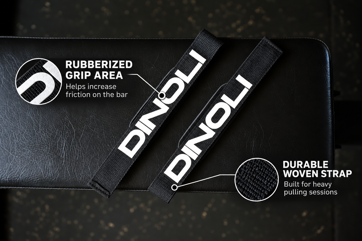 DINOLI Auto-Lock Lifting Straps with rubberized grip area and durable woven strap