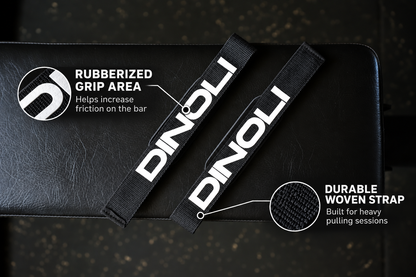 DINOLI Auto-Lock Lifting Straps with rubberized grip area and durable woven strap